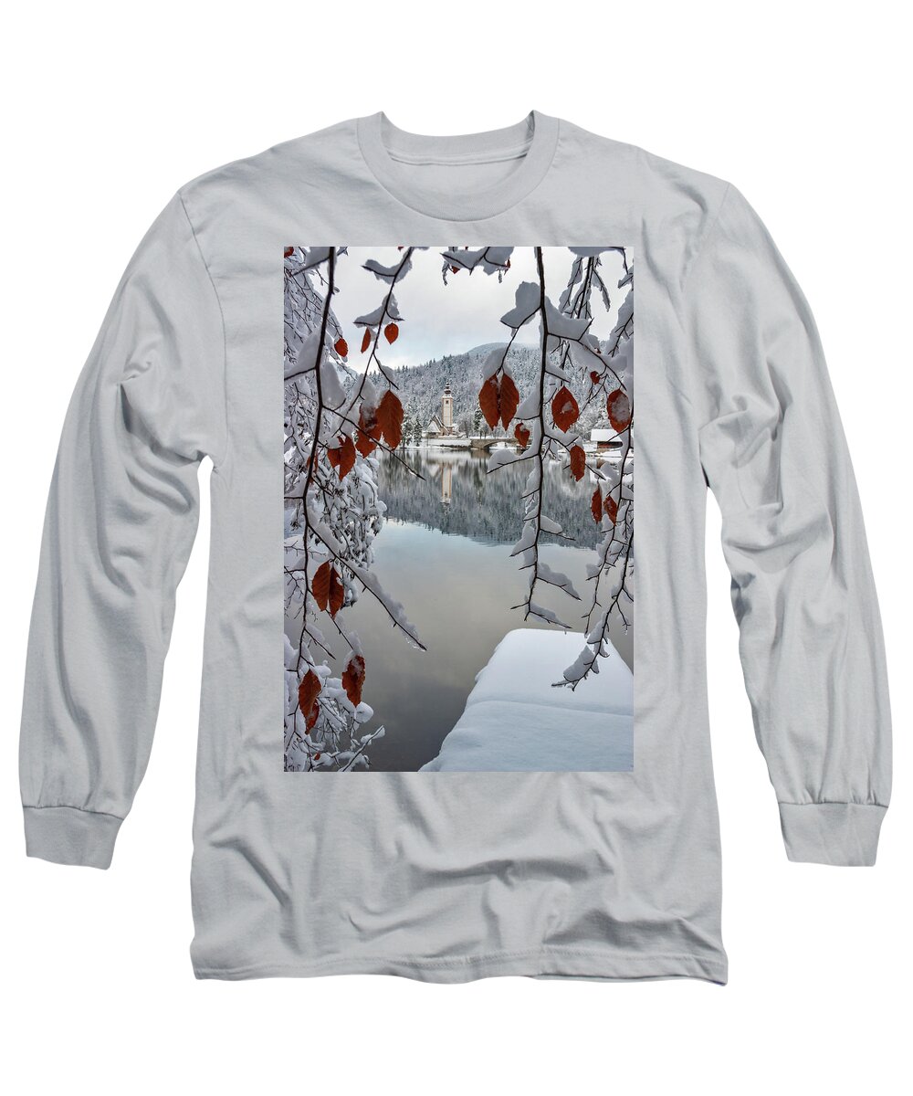Winter Long Sleeve T-Shirt featuring the photograph Lake Bohinj in winter #1 by Ian Middleton