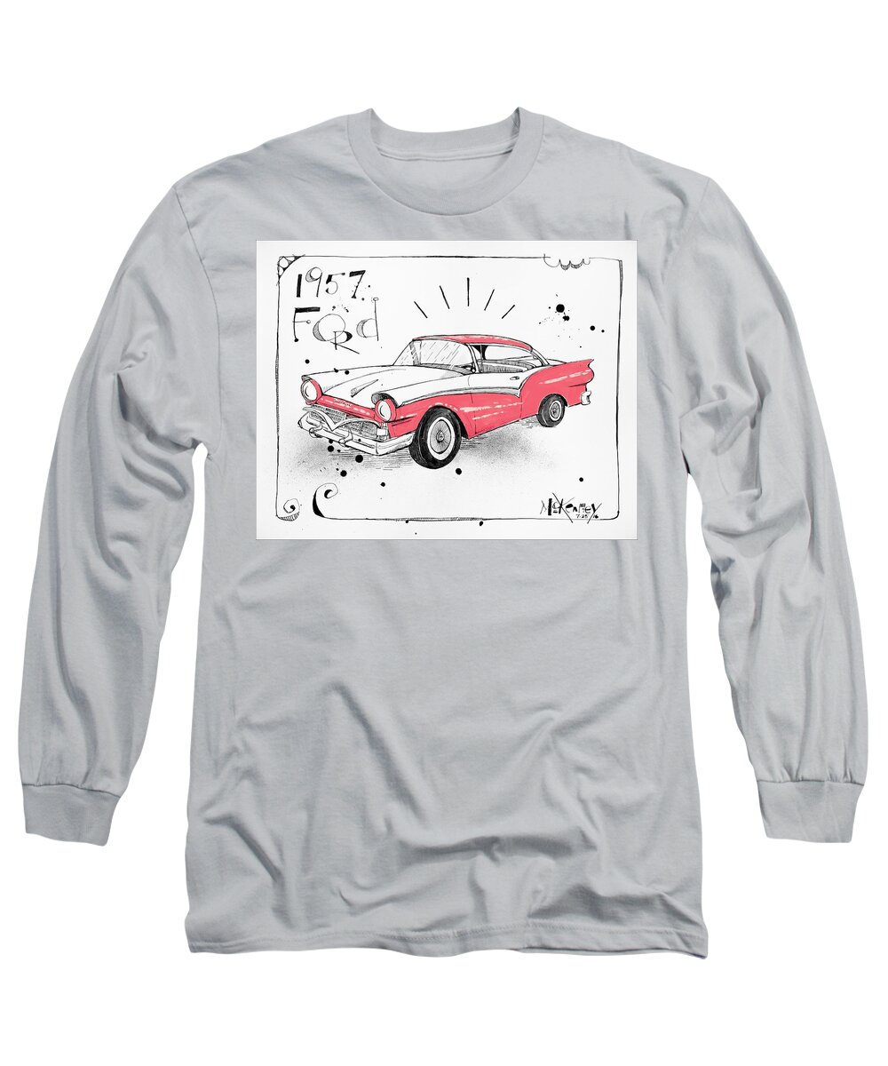  Long Sleeve T-Shirt featuring the drawing 1957 Ford by Phil Mckenney