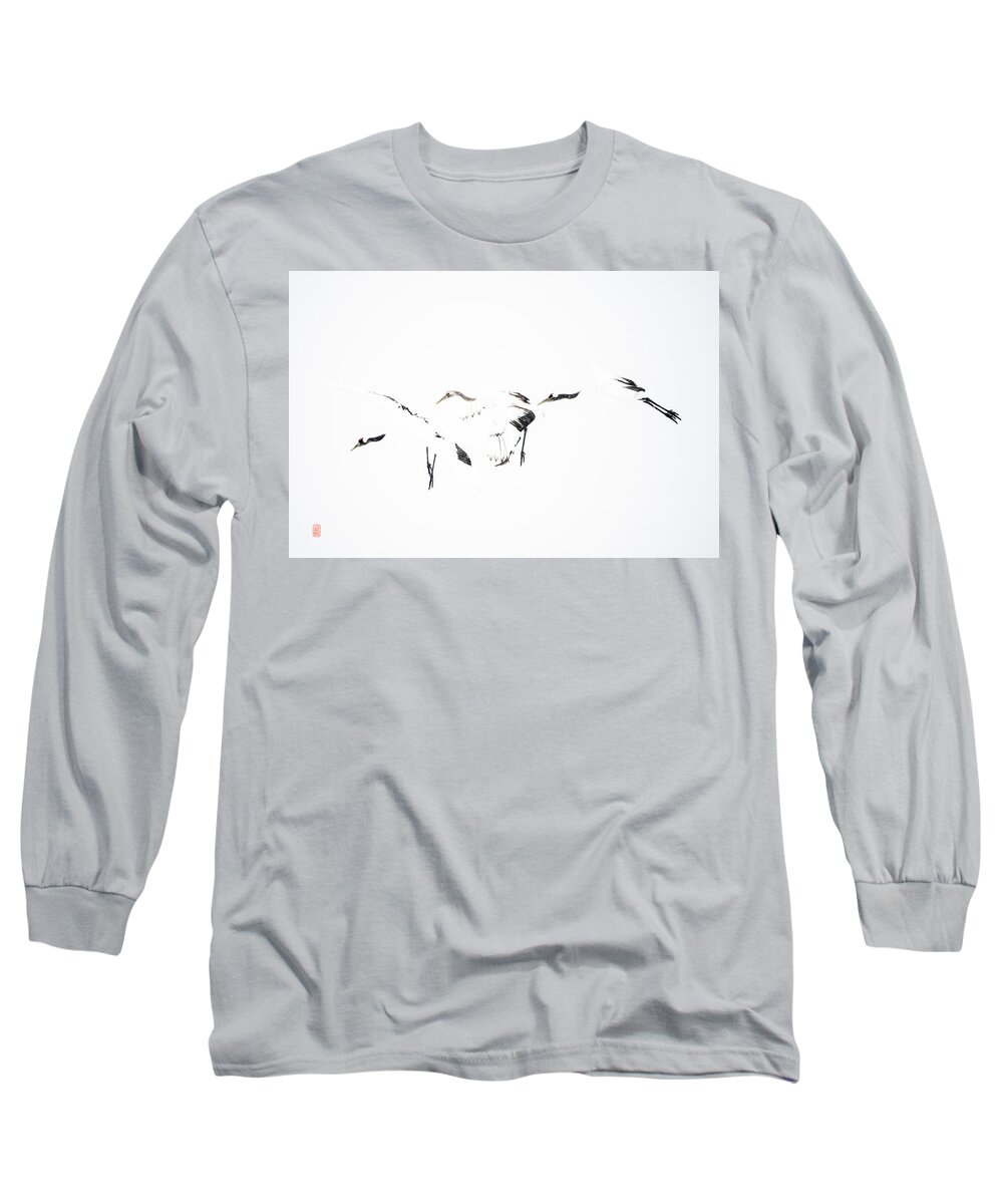 Snow Long Sleeve T-Shirt featuring the photograph Tancho crane #2 by Yoshiki Nakamura