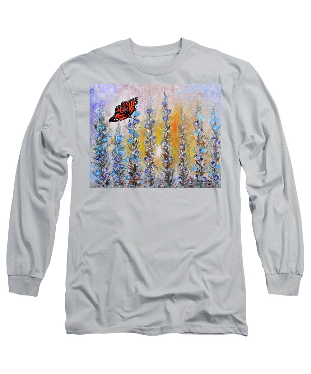 Fantasy Garden Butterfly Long Sleeve T-Shirt featuring the painting Fantasy Garden Butterfly by Lynn Raizel Lane