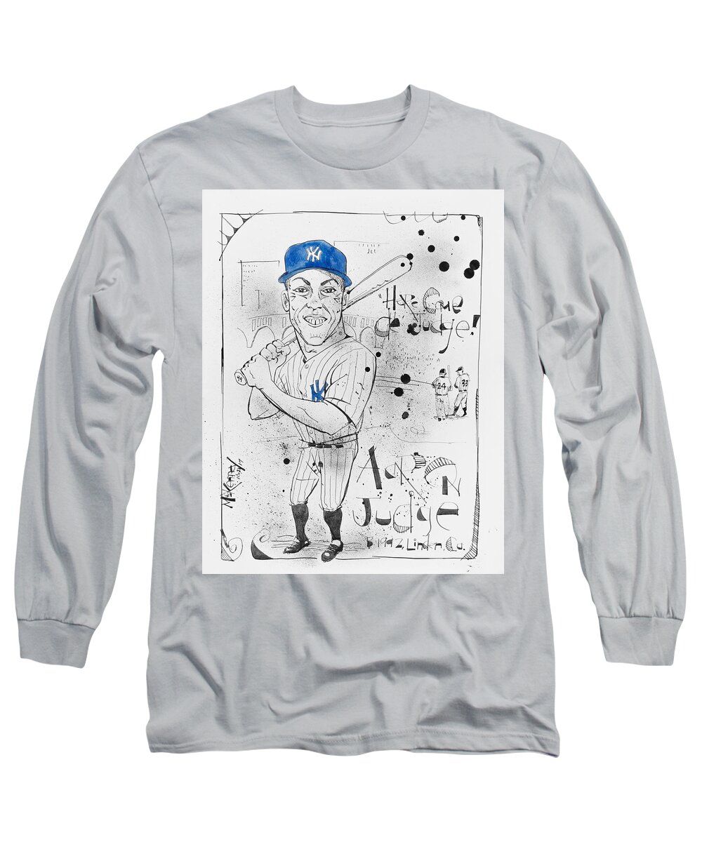  Long Sleeve T-Shirt featuring the drawing Aaron Judge by Phil Mckenney