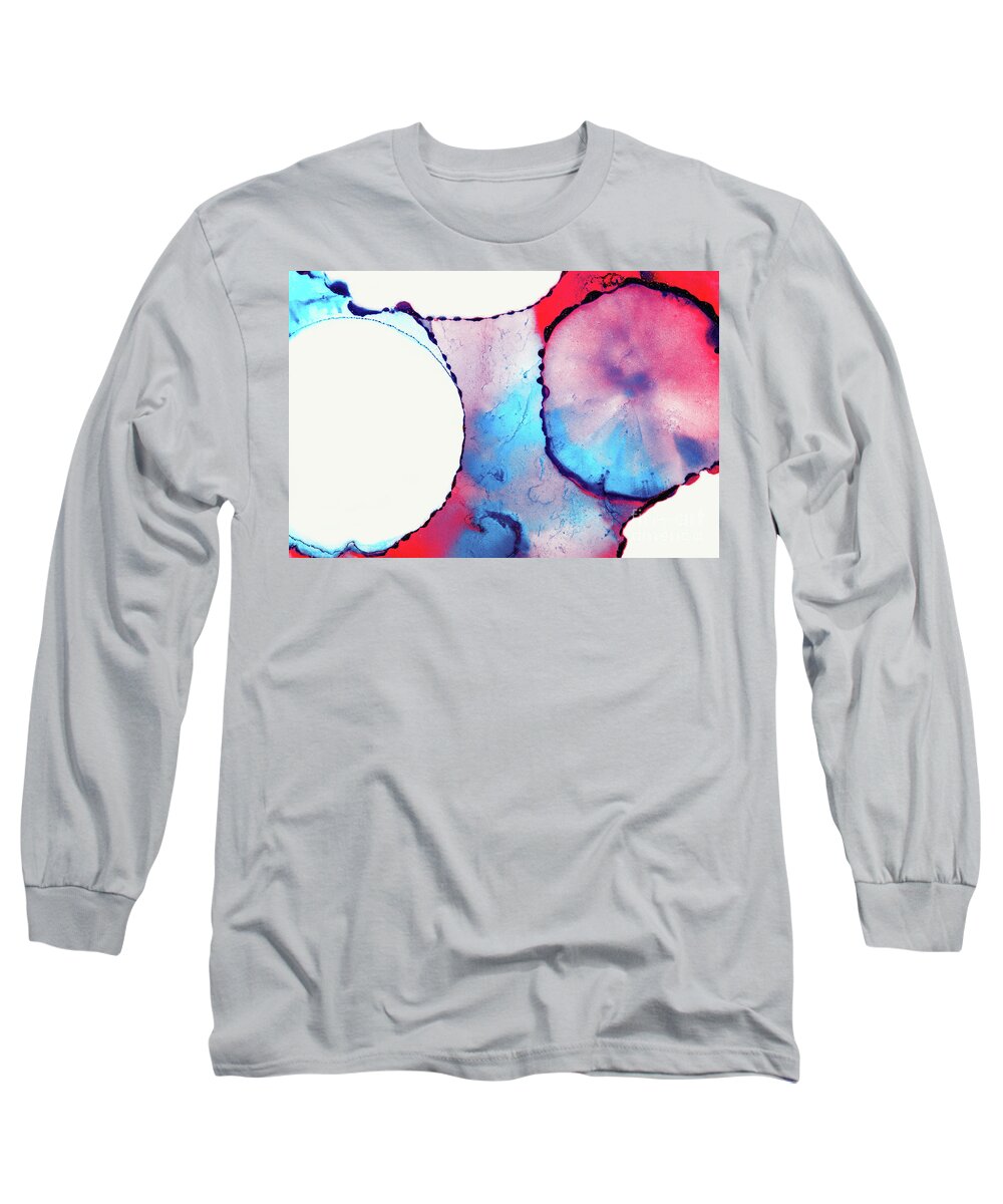 Ink Long Sleeve T-Shirt featuring the photograph Abstract alcohol in background in pink, red and blue tones. by Jane Rix