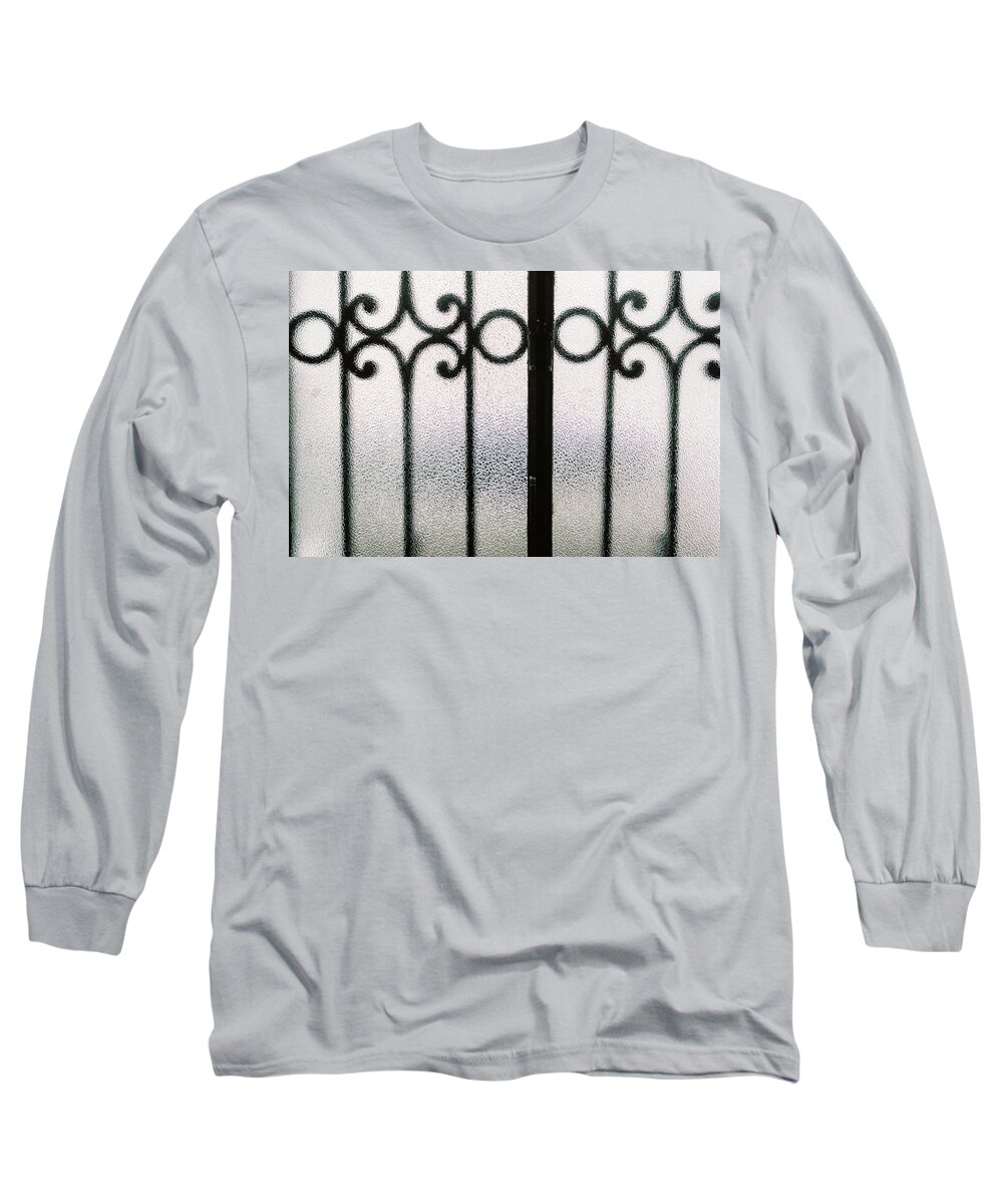 Abstract Long Sleeve T-Shirt featuring the photograph Abstract black and white background portal by Barthelemy De Mazenod
