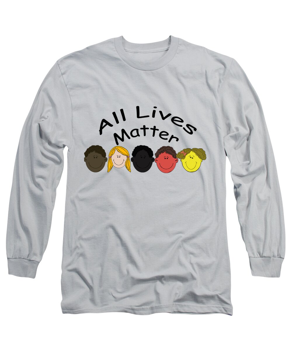 All Lives Matter Long Sleeve T-Shirt featuring the mixed media All Lives Matter Five Young Faces by Movie Poster Prints