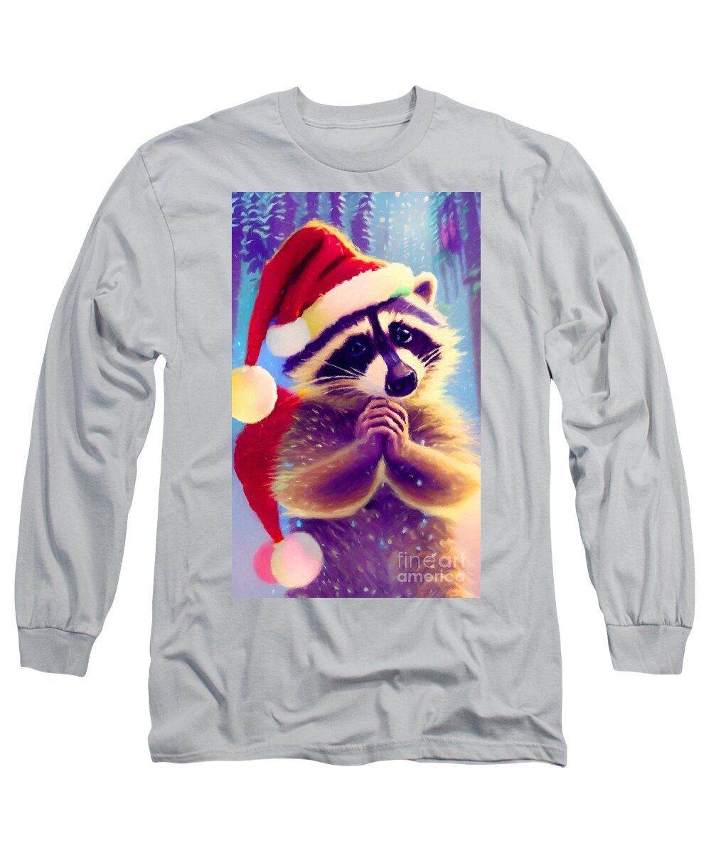 Baby Long Sleeve T-Shirt featuring the digital art Baby Raccoon Christmas by Laurie's Intuitive