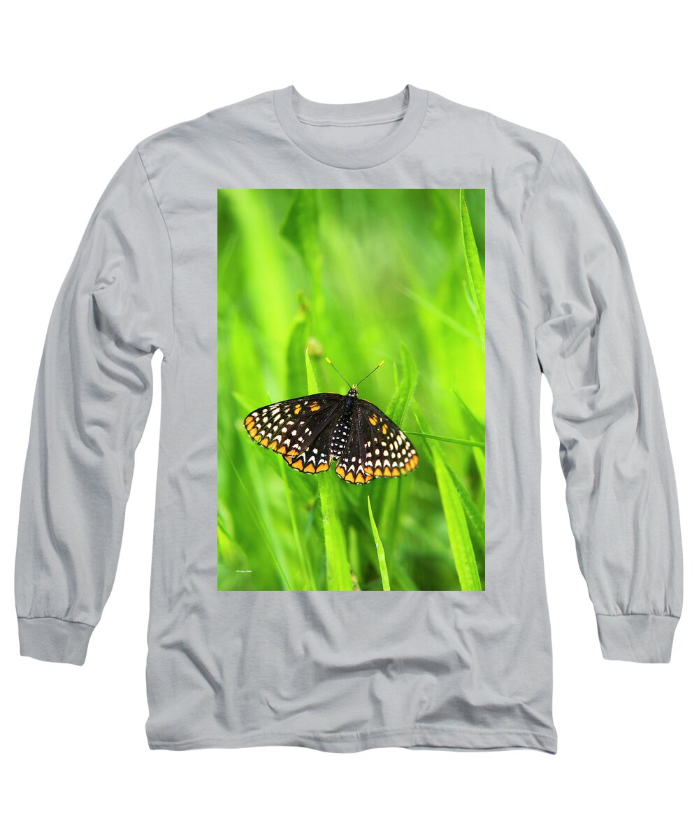 Baltimore Checkerspot Butterfly Long Sleeve T-Shirt featuring the photograph Baltimore Checkerspot Butterfly by Christina Rollo