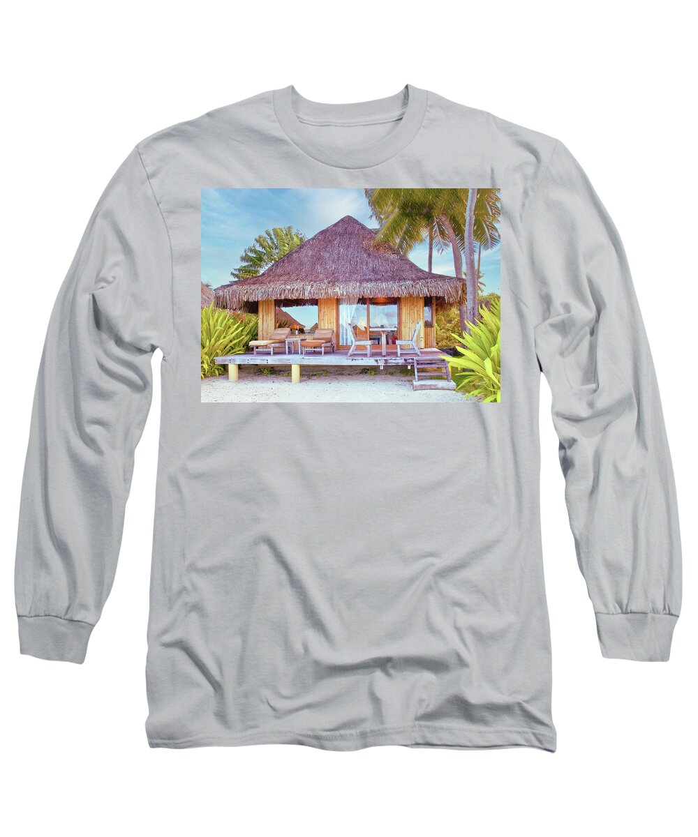 Beach Long Sleeve T-Shirt featuring the photograph Beach House In Bora Bora by Gary Slawsky