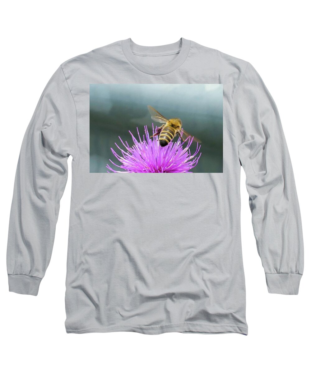 Flower Long Sleeve T-Shirt featuring the digital art Bee by Pal Szeplaky