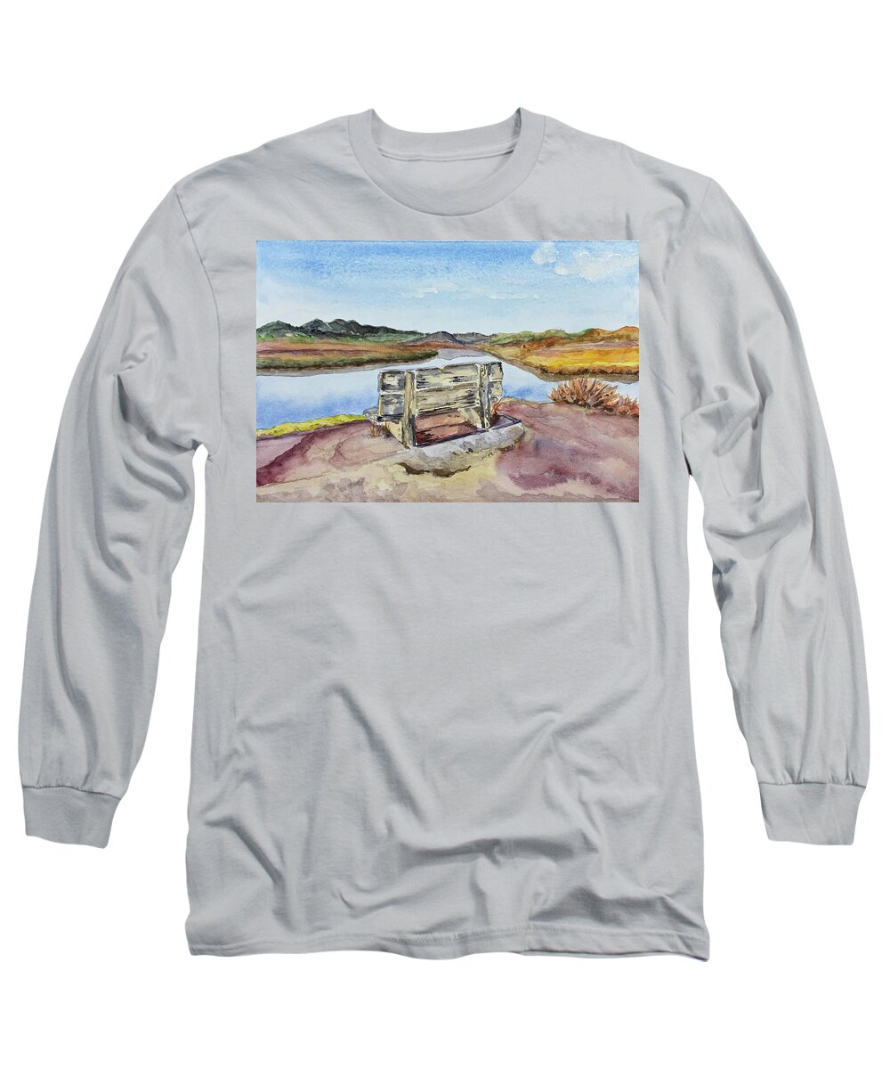 Bench Long Sleeve T-Shirt featuring the painting Bench with a view by Tracy Hutchinson