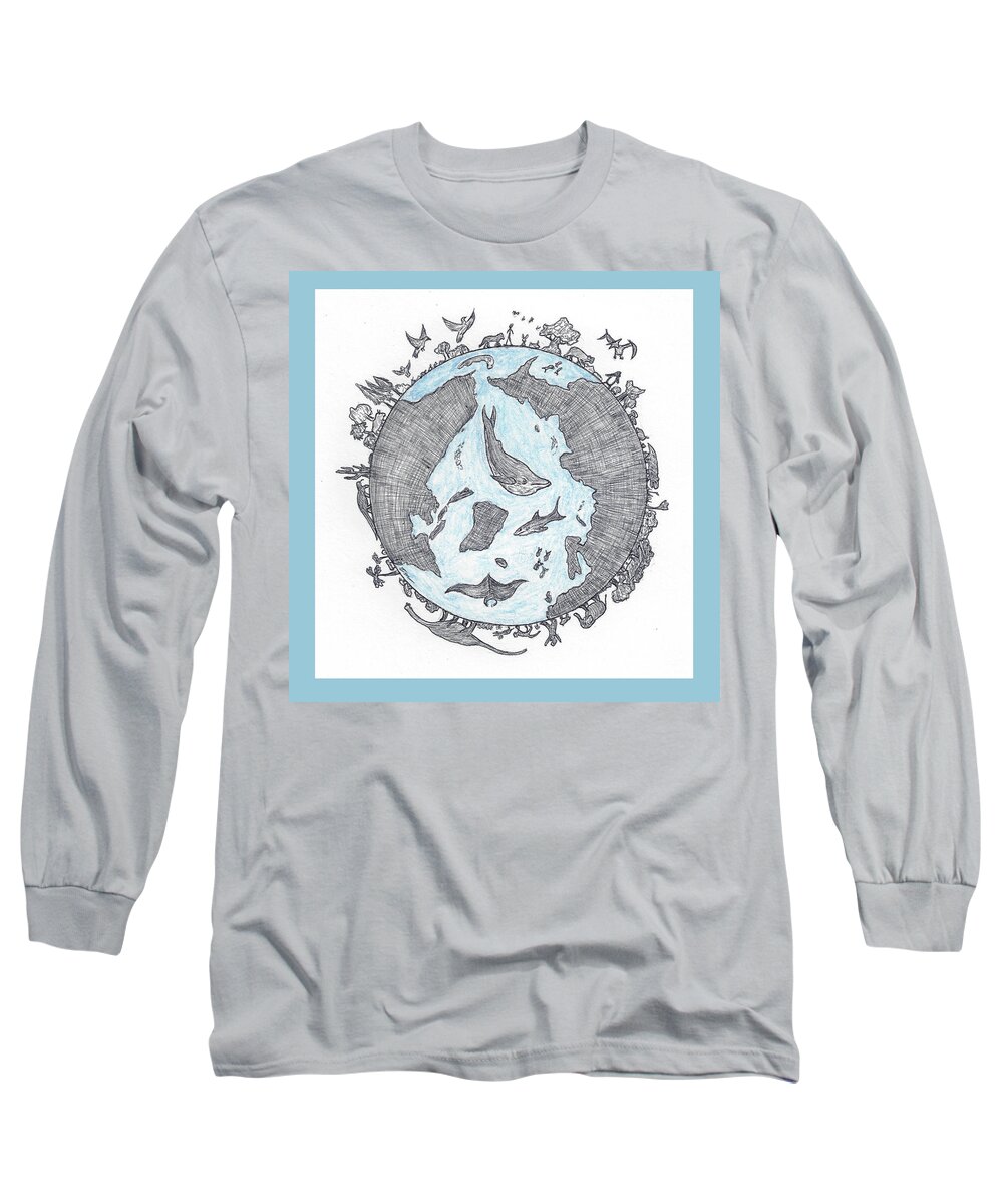 Earth Long Sleeve T-Shirt featuring the drawing Biosphere by Teresamarie Yawn