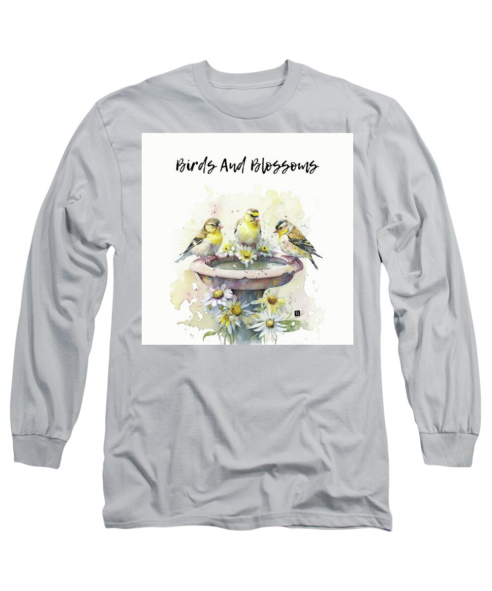 Bird Quotes Long Sleeve T-Shirt featuring the painting Birds And Blossoms by Tina LeCour