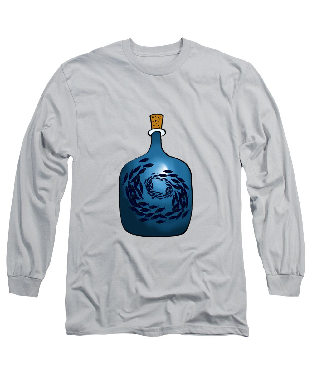 Fish Long Sleeve T-Shirt featuring the mixed media Bottle of Fish by Andrew Hitchen