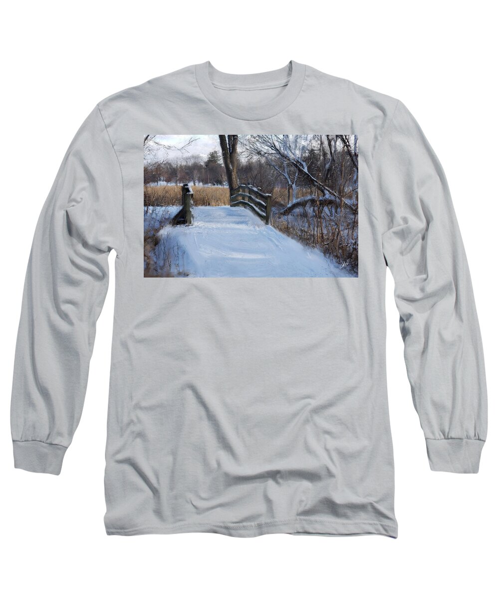 Minneapolis Long Sleeve T-Shirt featuring the digital art Bridge at Lake Nokomis by Glenn Galen