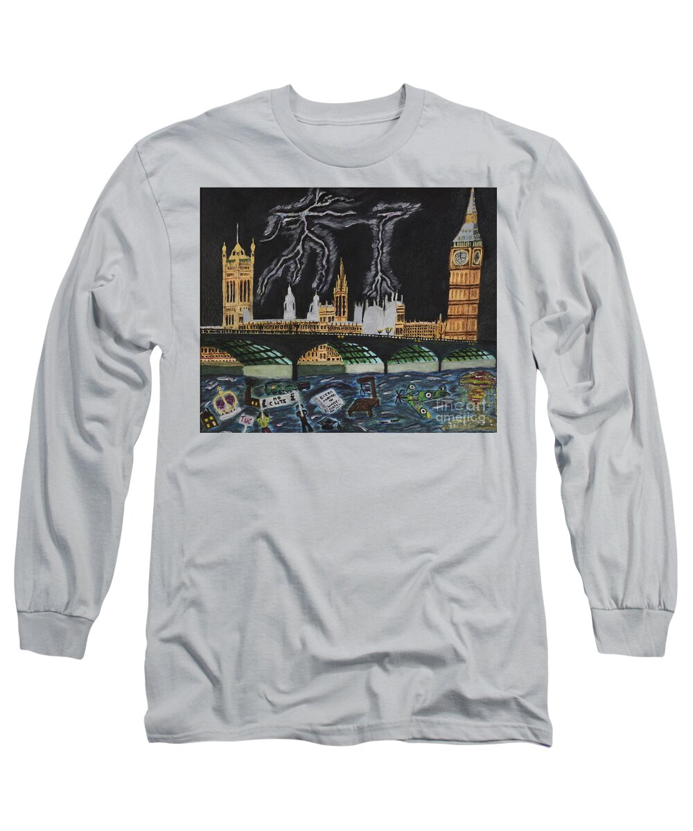 London Long Sleeve T-Shirt featuring the painting Bridge over Troubled waters by David Westwood