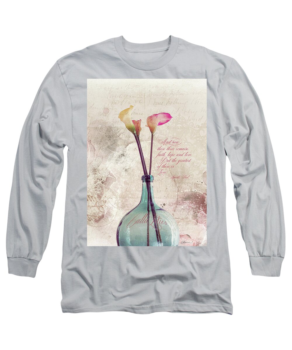 Calla Long Sleeve T-Shirt featuring the digital art Calla Lilies of Faith Hope and Love by Cindy Collier Harris