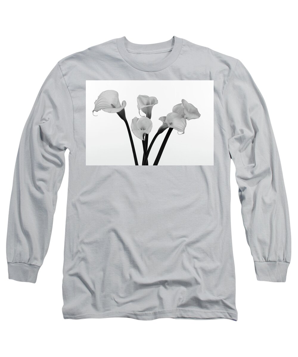 Calla Lillies Long Sleeve T-Shirt featuring the photograph Calla Lillies x 5 Black and White by Steve Templeton