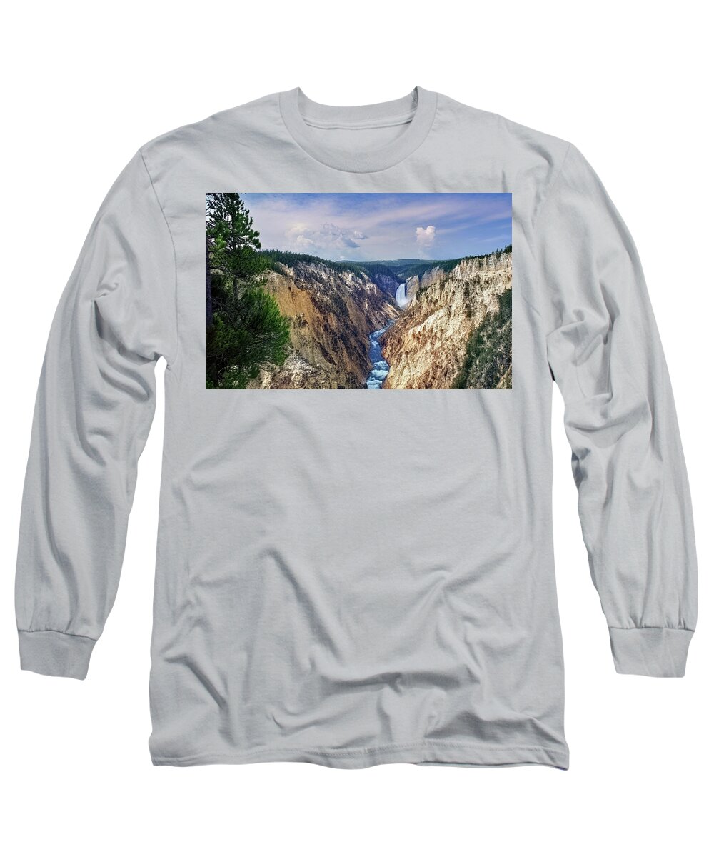 Nature Long Sleeve T-Shirt featuring the photograph Canyon Falls by Linda Shannon Morgan