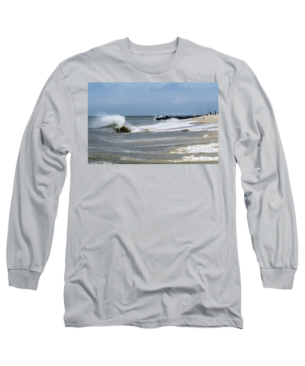 Beach Long Sleeve T-Shirt featuring the photograph Cape May Beach - Surf by Louis Dallara
