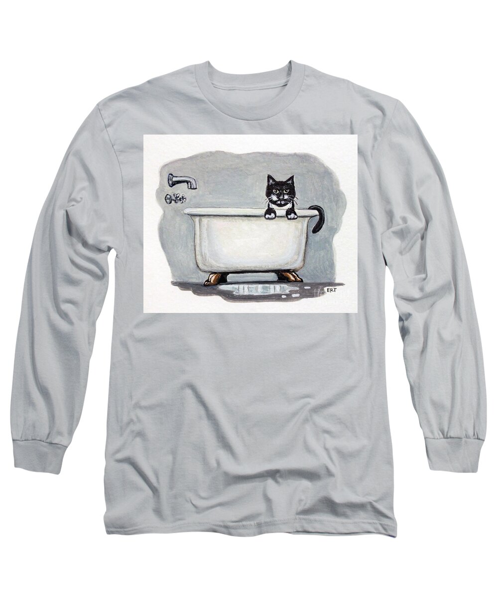 Cat Long Sleeve T-Shirt featuring the painting Cat in the Bathtub by Elizabeth Robinette Tyndall