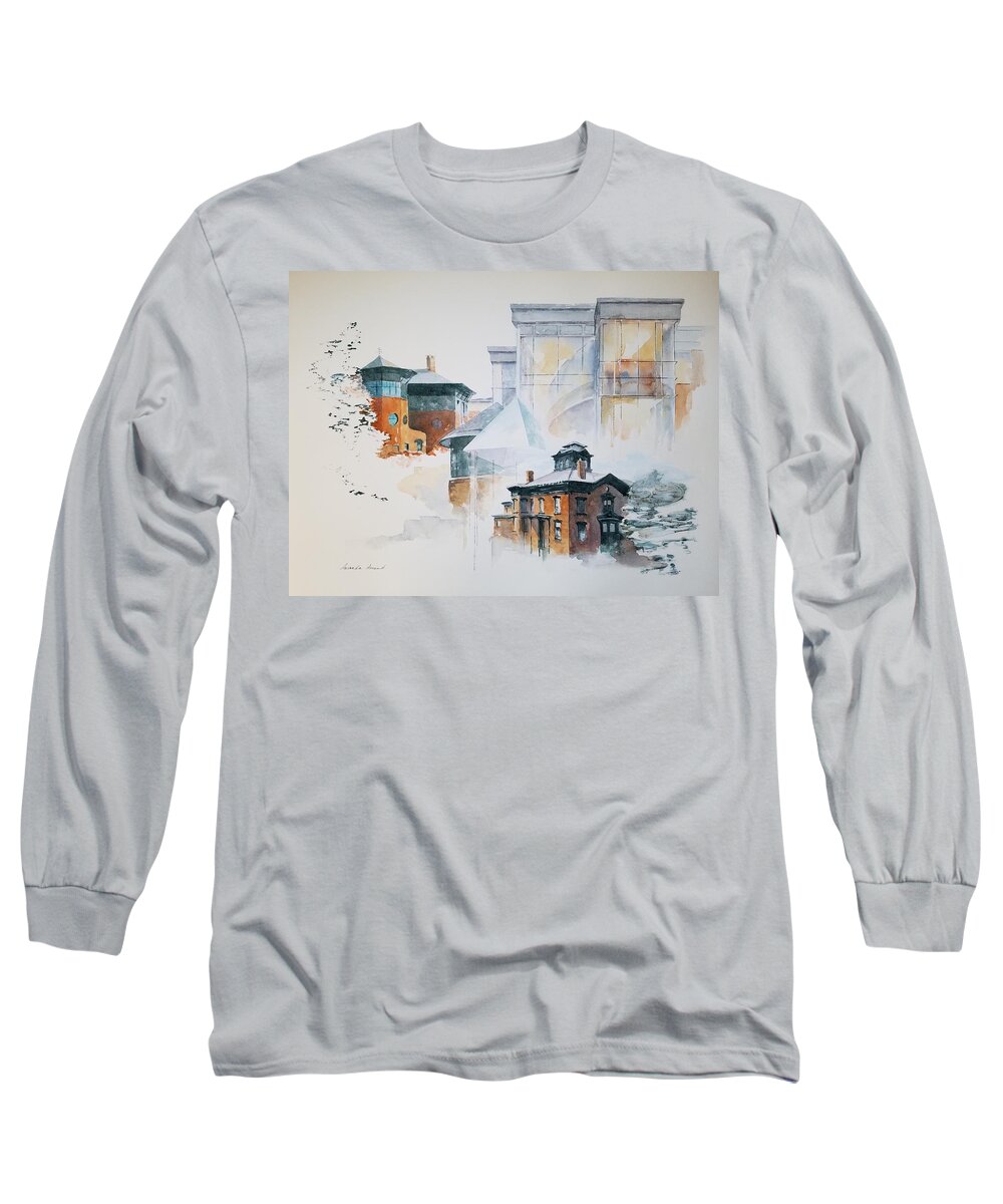 Champlain College Long Sleeve T-Shirt featuring the painting Champlain College Montage by Amanda Amend