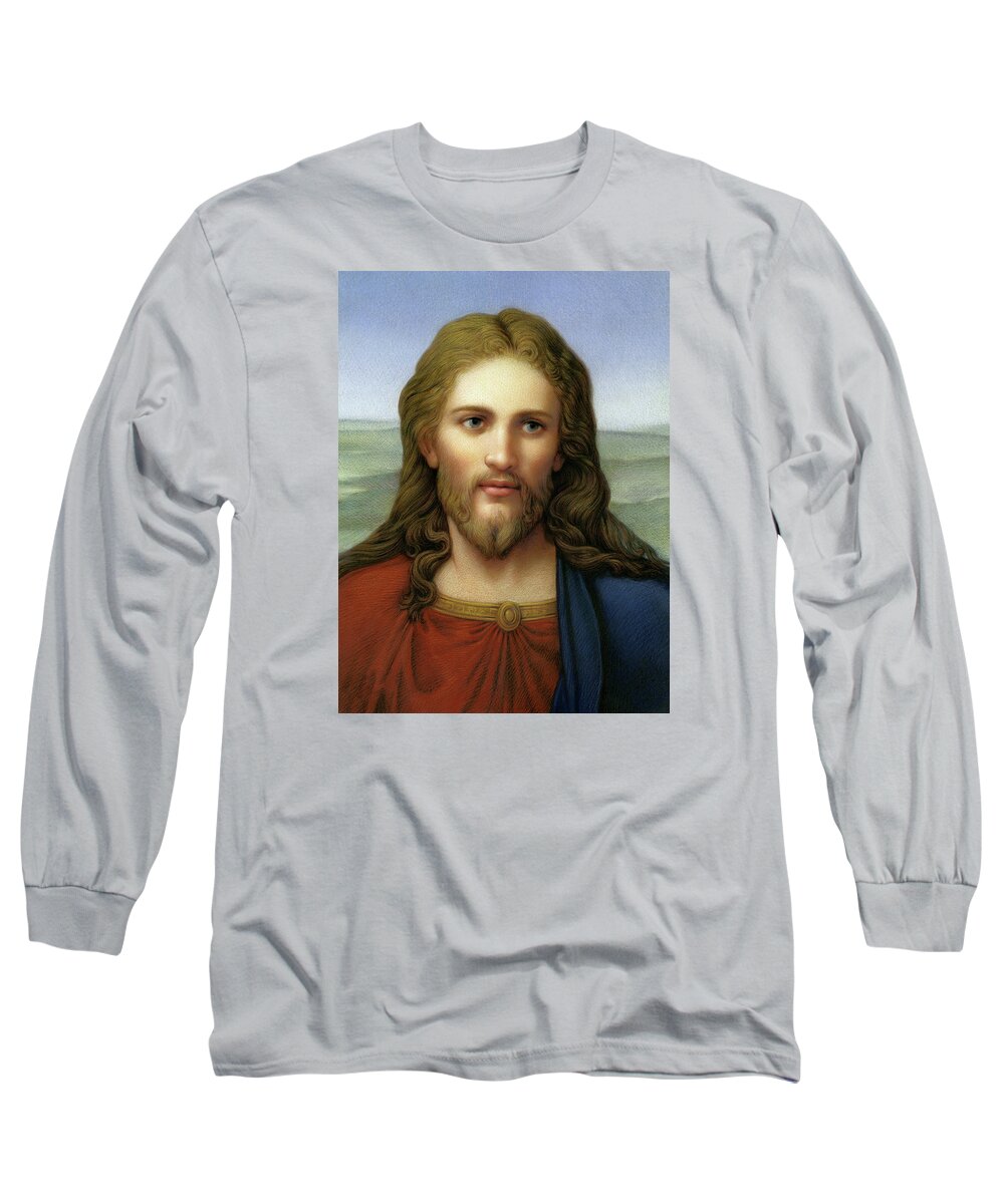 Christian Art Long Sleeve T-Shirt featuring the painting Christ in Red and Blue by Kurt Wenner