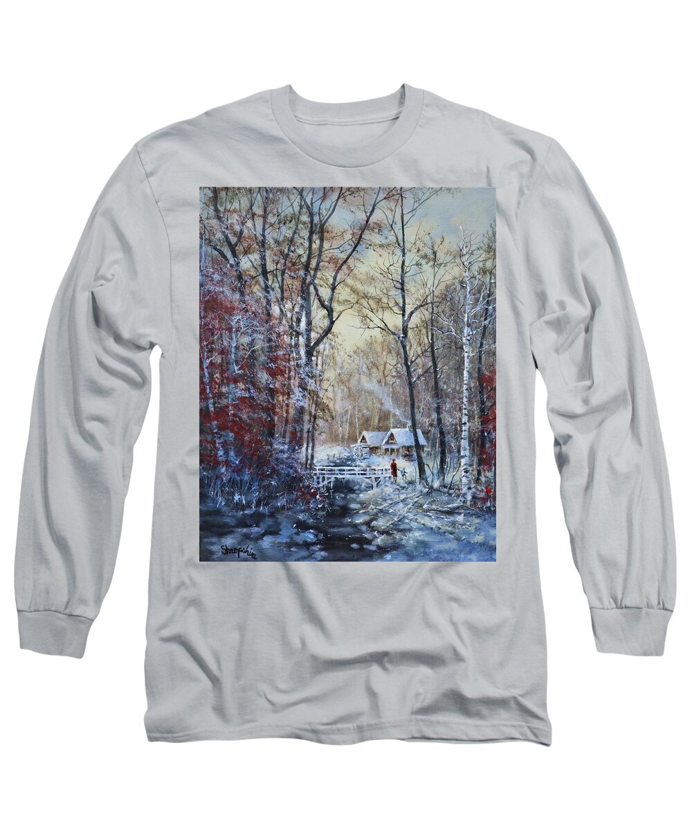 Currier And Ives Long Sleeve T-Shirt featuring the painting Classic Snow Scene by Tom Shropshire