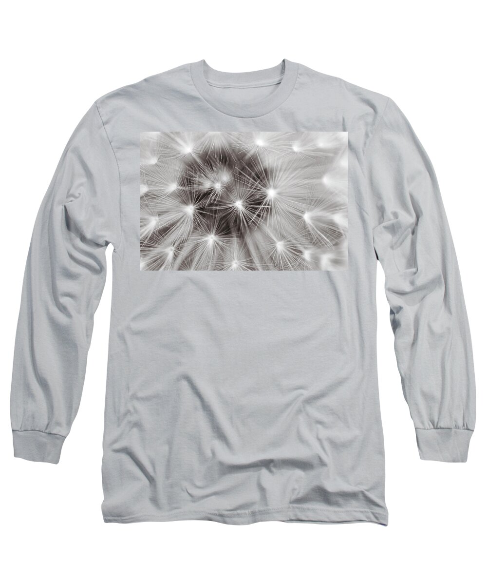 Dandelion Long Sleeve T-Shirt featuring the photograph Close up of the black and white dandelion clock by Severija Kirilovaite
