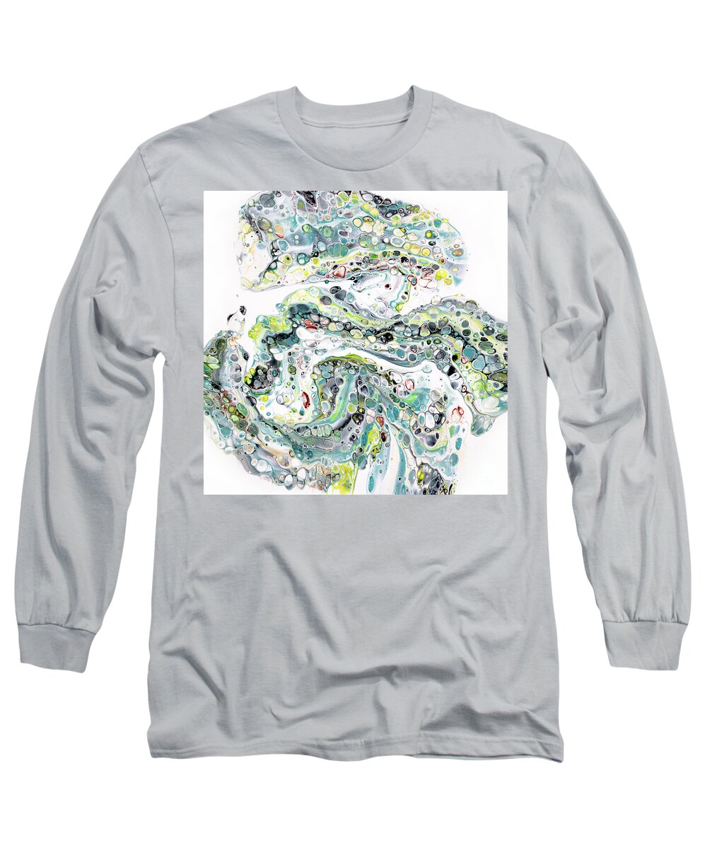 Fluid Pour Painting Long Sleeve T-Shirt featuring the painting Couture Hat and Scarf by Jane Crabtree