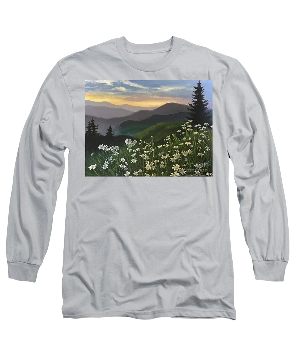 Daisies Long Sleeve T-Shirt featuring the painting Daisies on the Mountaintop by Anne Marie Brown