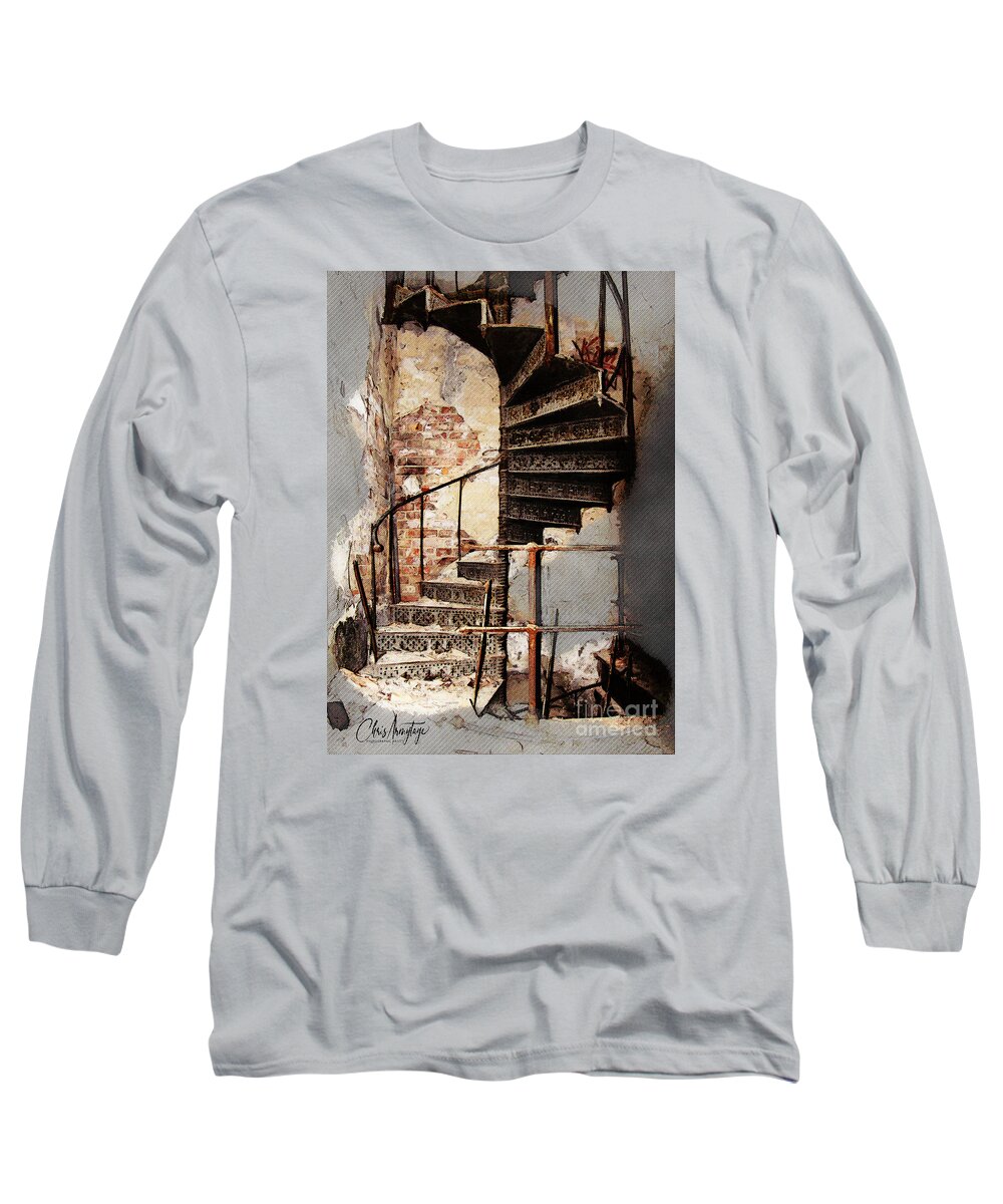 Mc Escher Long Sleeve T-Shirt featuring the digital art Derelict Staircase by Chris Armytage