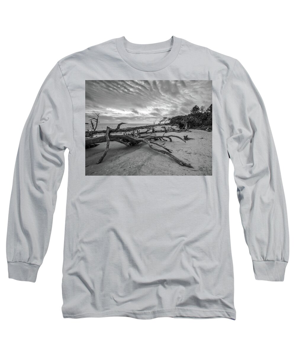 3-nature Long Sleeve T-Shirt featuring the photograph Drift wood beach photograph by Louis Dallara