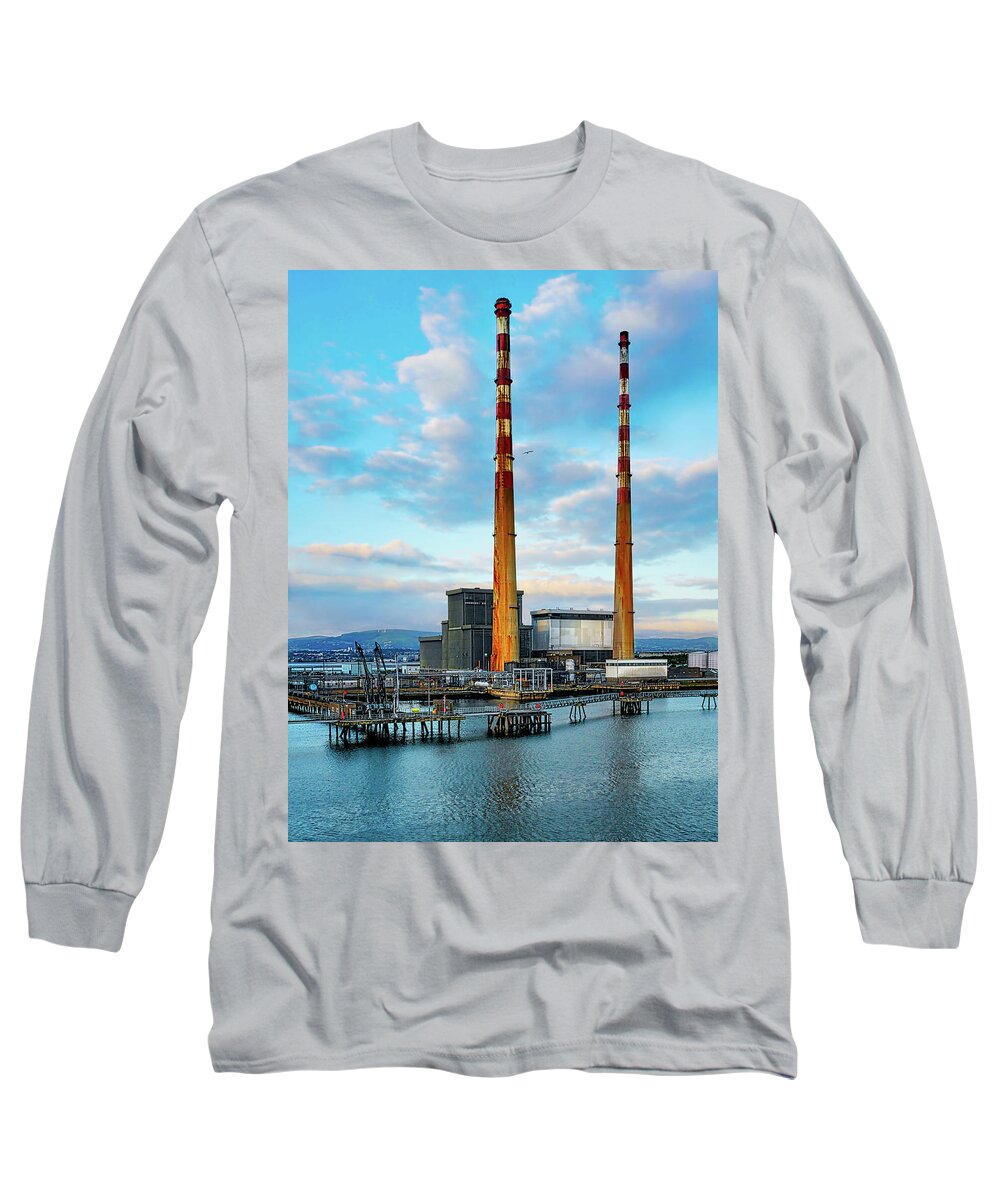 Magical Ireland Long Sleeve T-Shirt featuring the photograph Dublins Poolbeg Chimneys #2 by Lexa Harpell