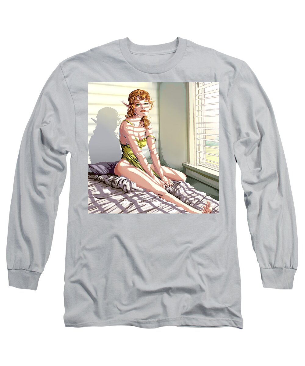 Girl Long Sleeve T-Shirt featuring the digital art Elf Girl by Darko B
