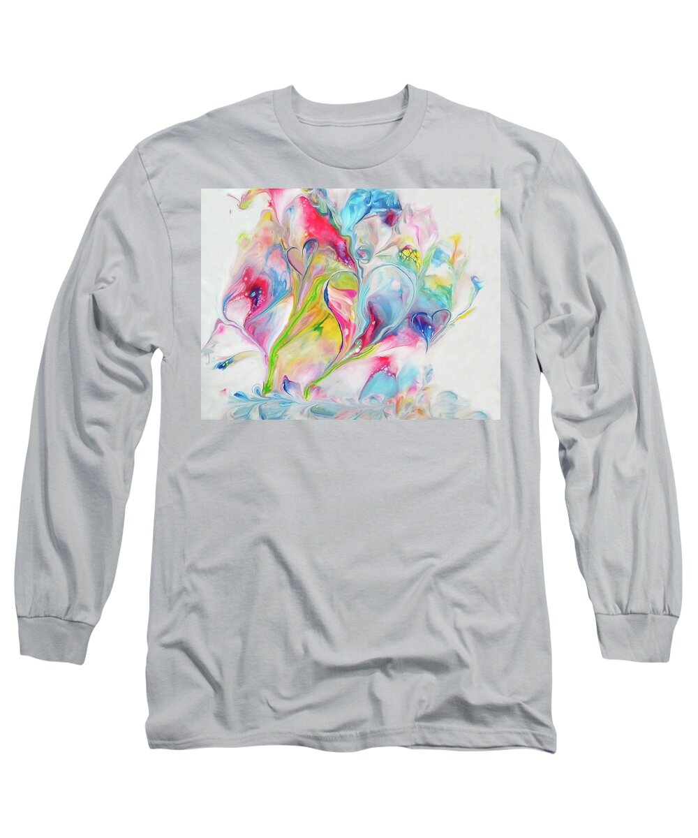 Rainbow Colors Hearts Abstract Acrylic Long Sleeve T-Shirt featuring the painting Family by Deborah Erlandson