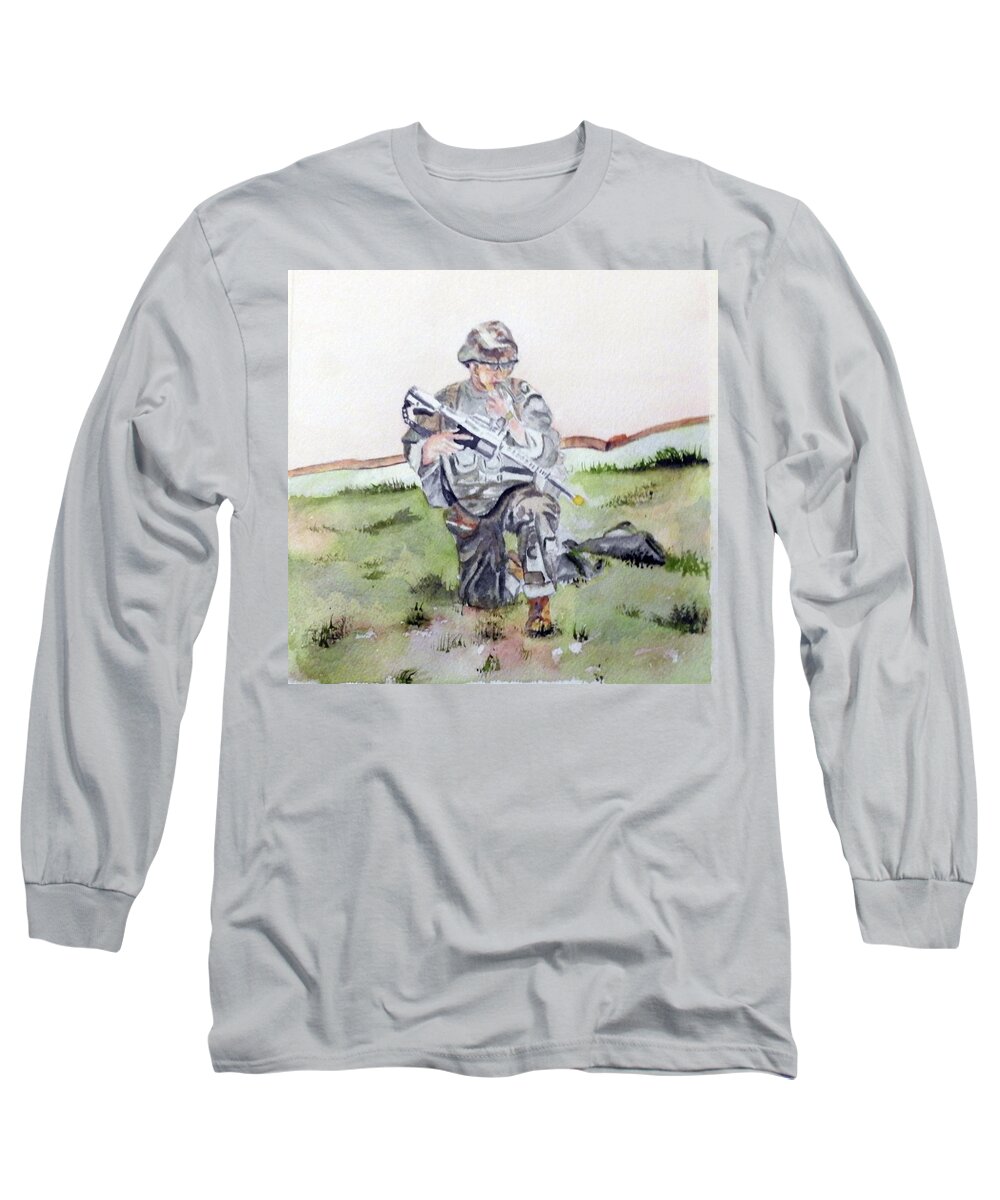 Basic Long Sleeve T-Shirt featuring the painting Field Training by Barbara F Johnson