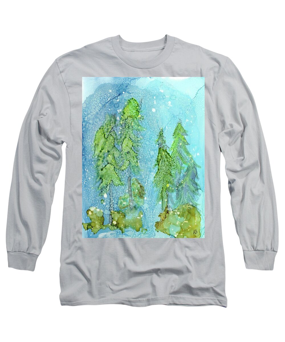 Blue Long Sleeve T-Shirt featuring the painting First Snowfall by Katy Bishop