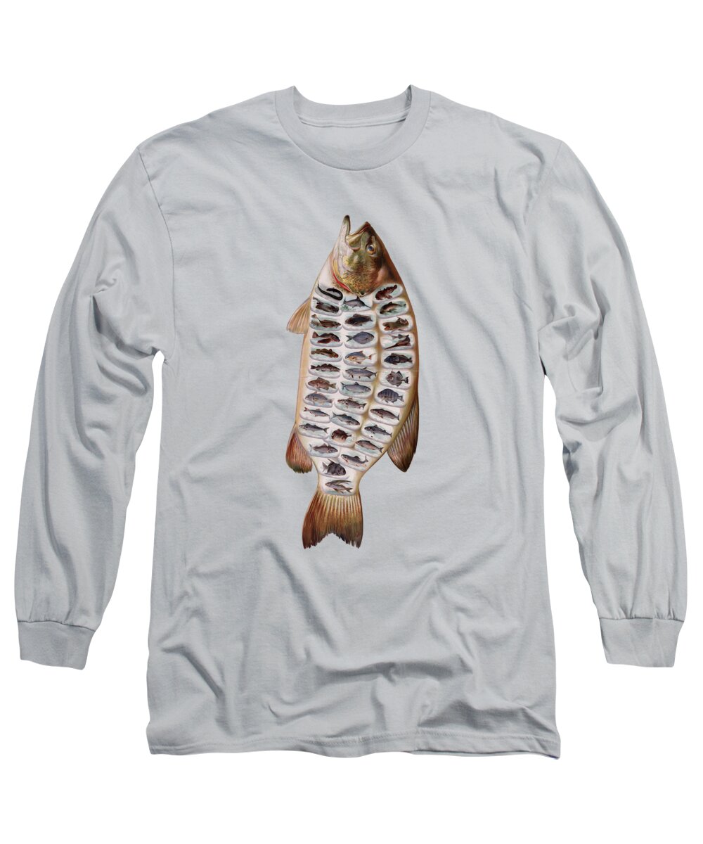 Fish Long Sleeve T-Shirt featuring the mixed media Fish Species Collection by Madame Memento
