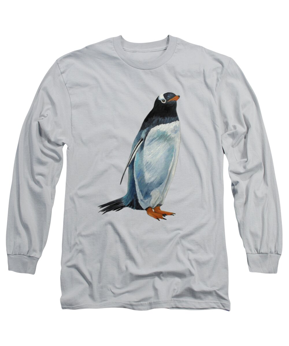 Penguin Long Sleeve T-Shirt featuring the painting Gentoo Penguin by Angeles M Pomata
