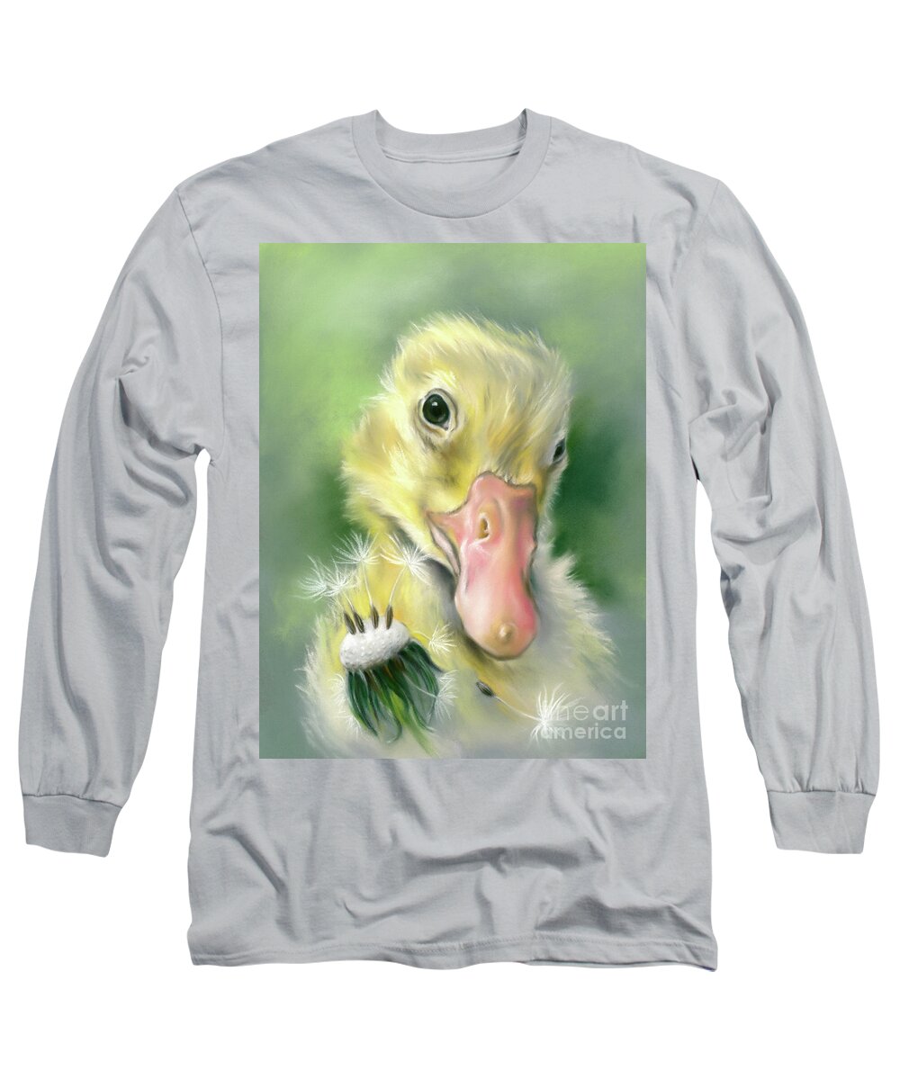 Bird Long Sleeve T-Shirt featuring the painting Gosling Dandelion Wishes by MM Anderson