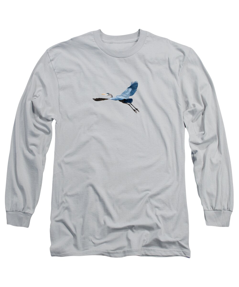 Blue Long Sleeve T-Shirt featuring the photograph Great Blue Heron Liftoff by Marlin and Laura Hum