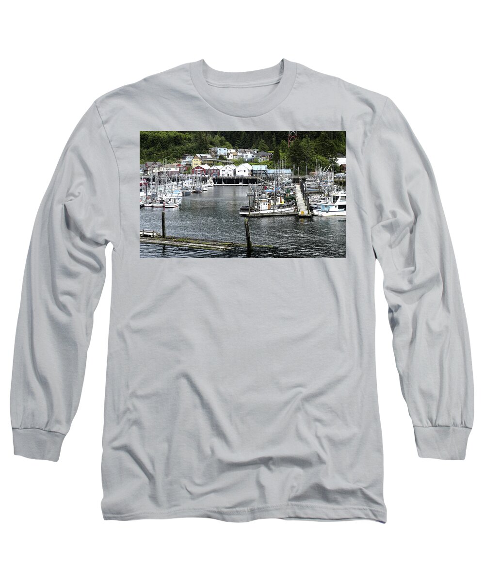Alaska Long Sleeve T-Shirt featuring the photograph Harbor with Boats in Ketchikan Alaska by James C Richardson