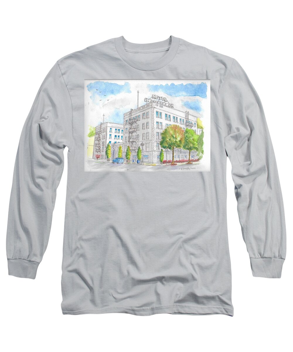 Hotel Chancellor Long Sleeve T-Shirt featuring the painting Hotel Chancellor, Los Angeles, California by Carlos G Groppa