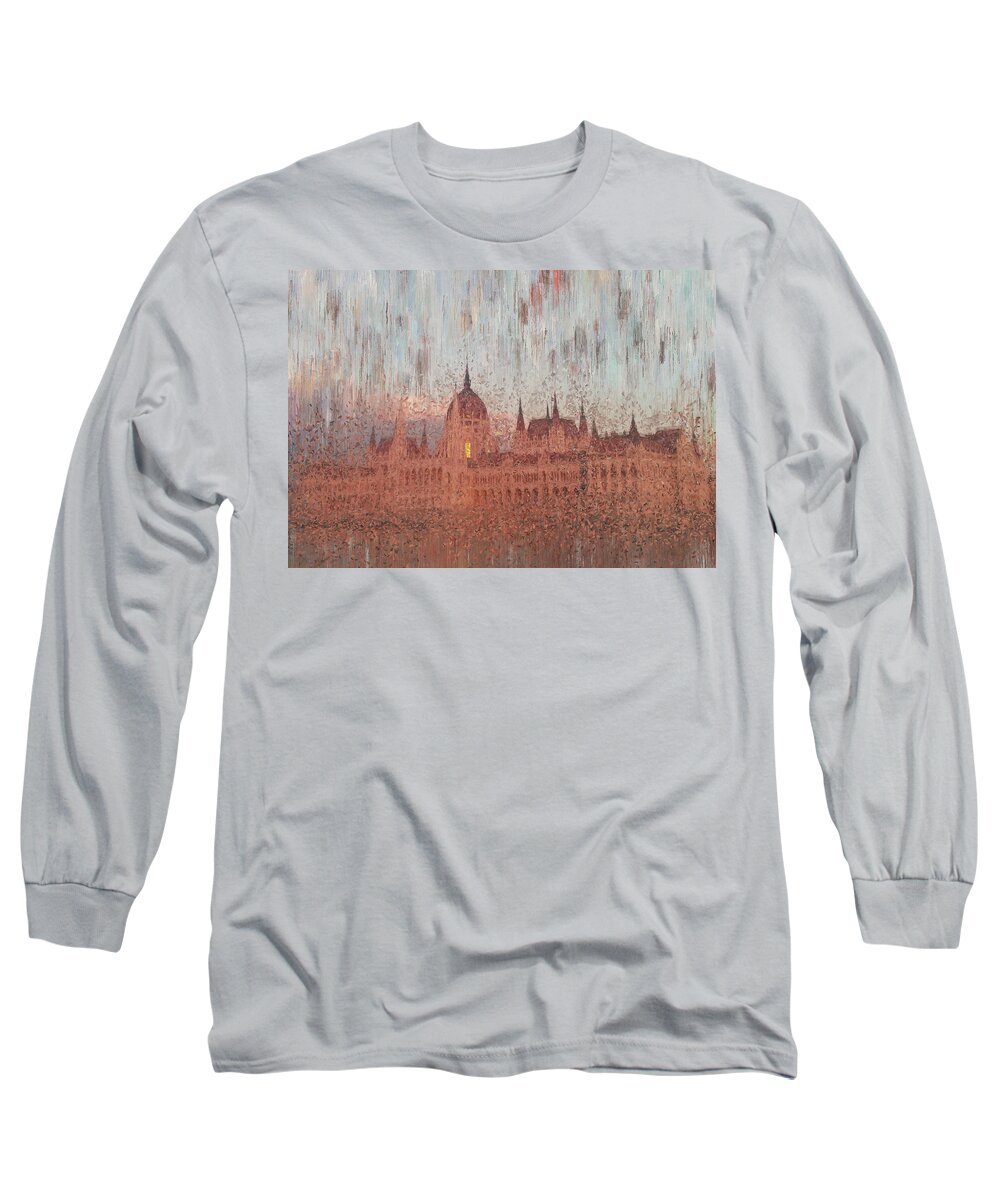 Budapest Long Sleeve T-Shirt featuring the painting Hungarian Parliament Building by Alex Mir