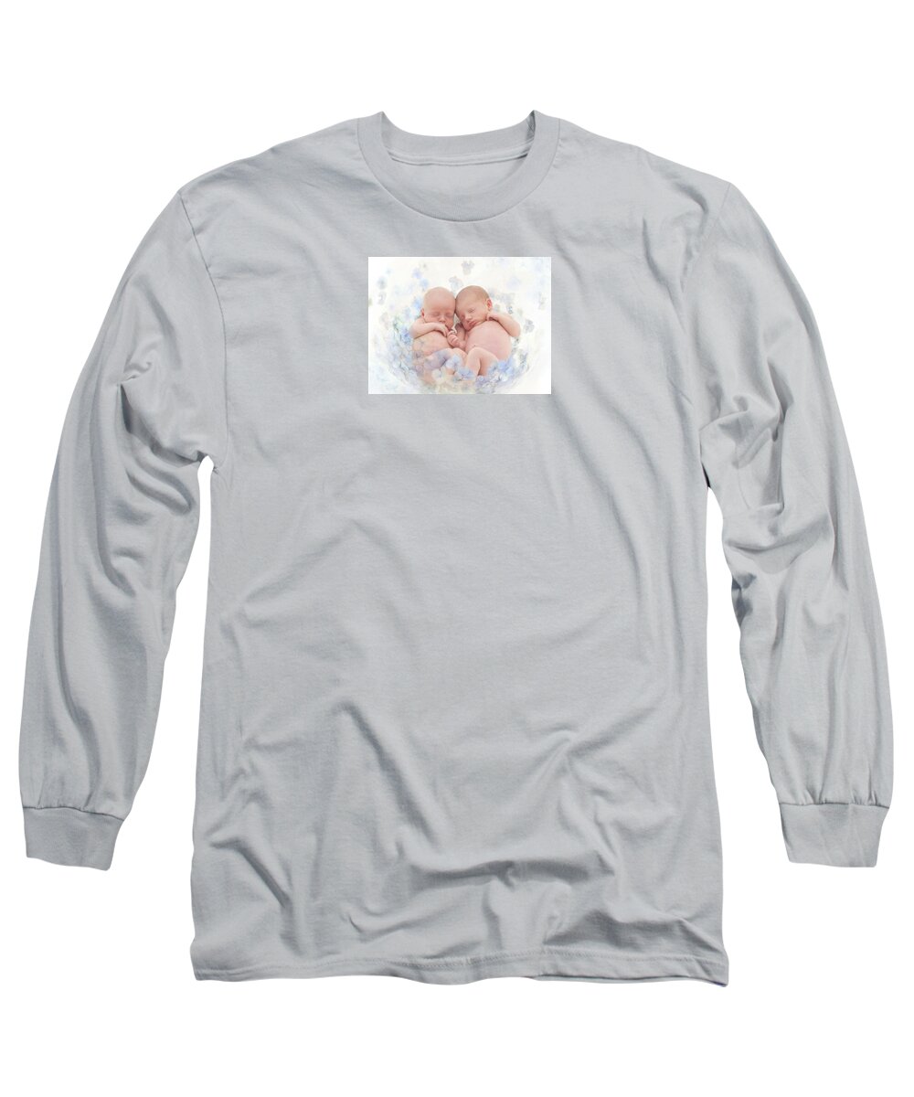 Newborn Long Sleeve T-Shirt featuring the photograph Hydrangea Bud with Twins by Anne Geddes