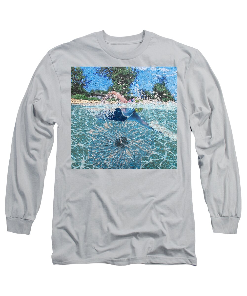 Swimming Long Sleeve T-Shirt featuring the mixed media Jan's Happy Place by Matthew Lazure