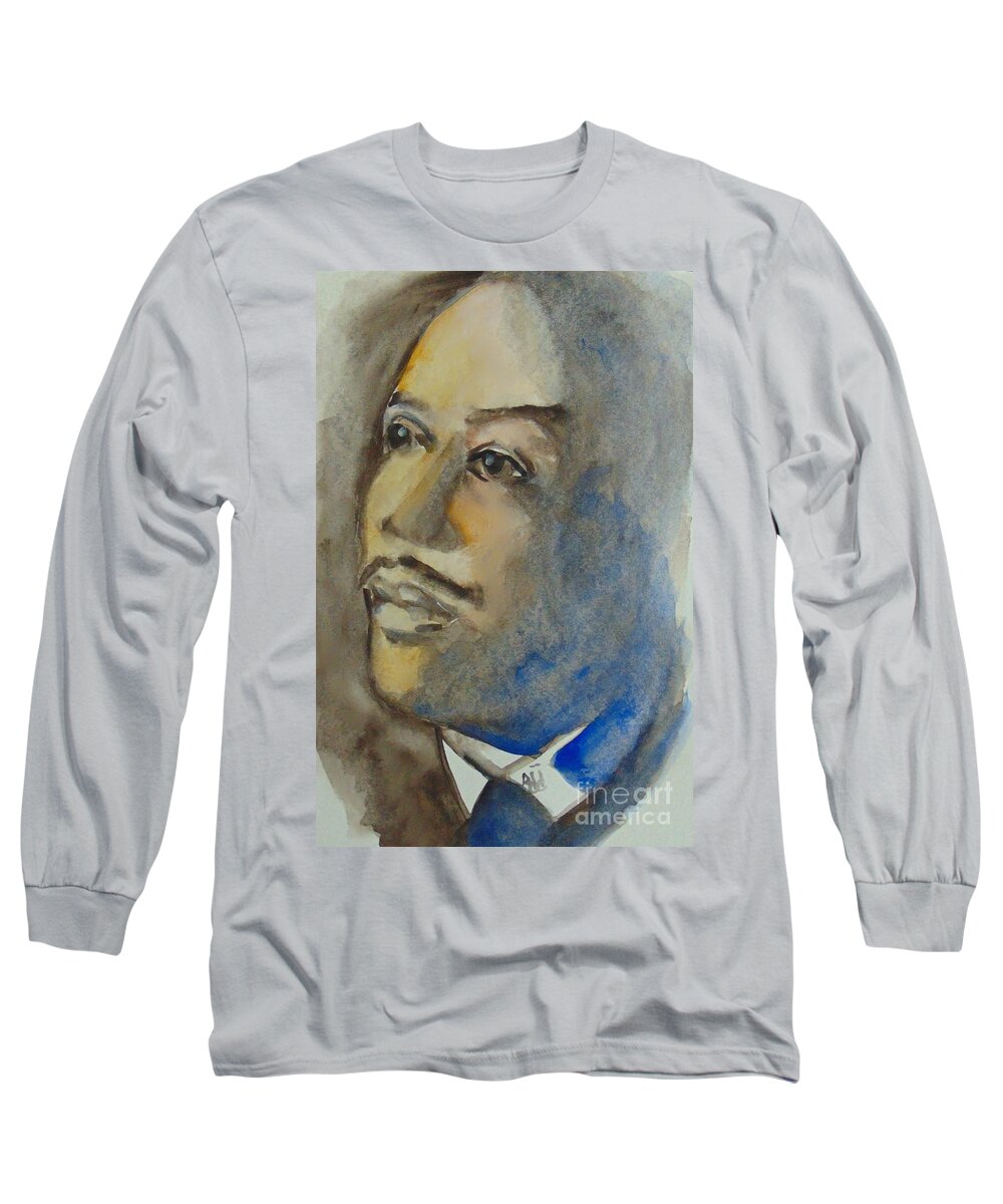 Poet Long Sleeve T-Shirt featuring the painting Langston Hughes by Saundra Johnson
