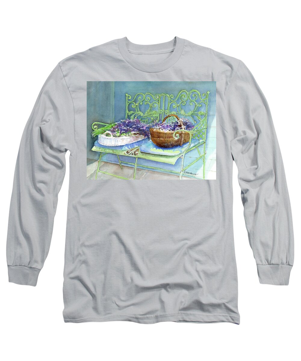 Lavender Painting Long Sleeve T-Shirt featuring the painting Lavender Harvest by Rebecca Matthews