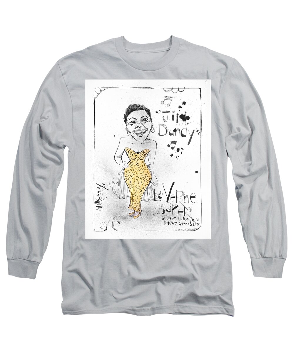  Long Sleeve T-Shirt featuring the drawing LaVern Baker by Phil Mckenney