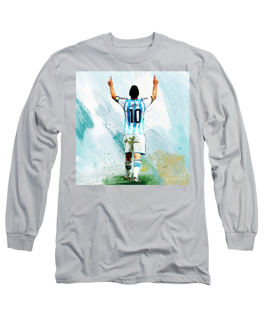 Messi Long Sleeve T-Shirt featuring the painting Lionel Messi 92ui by Gull G