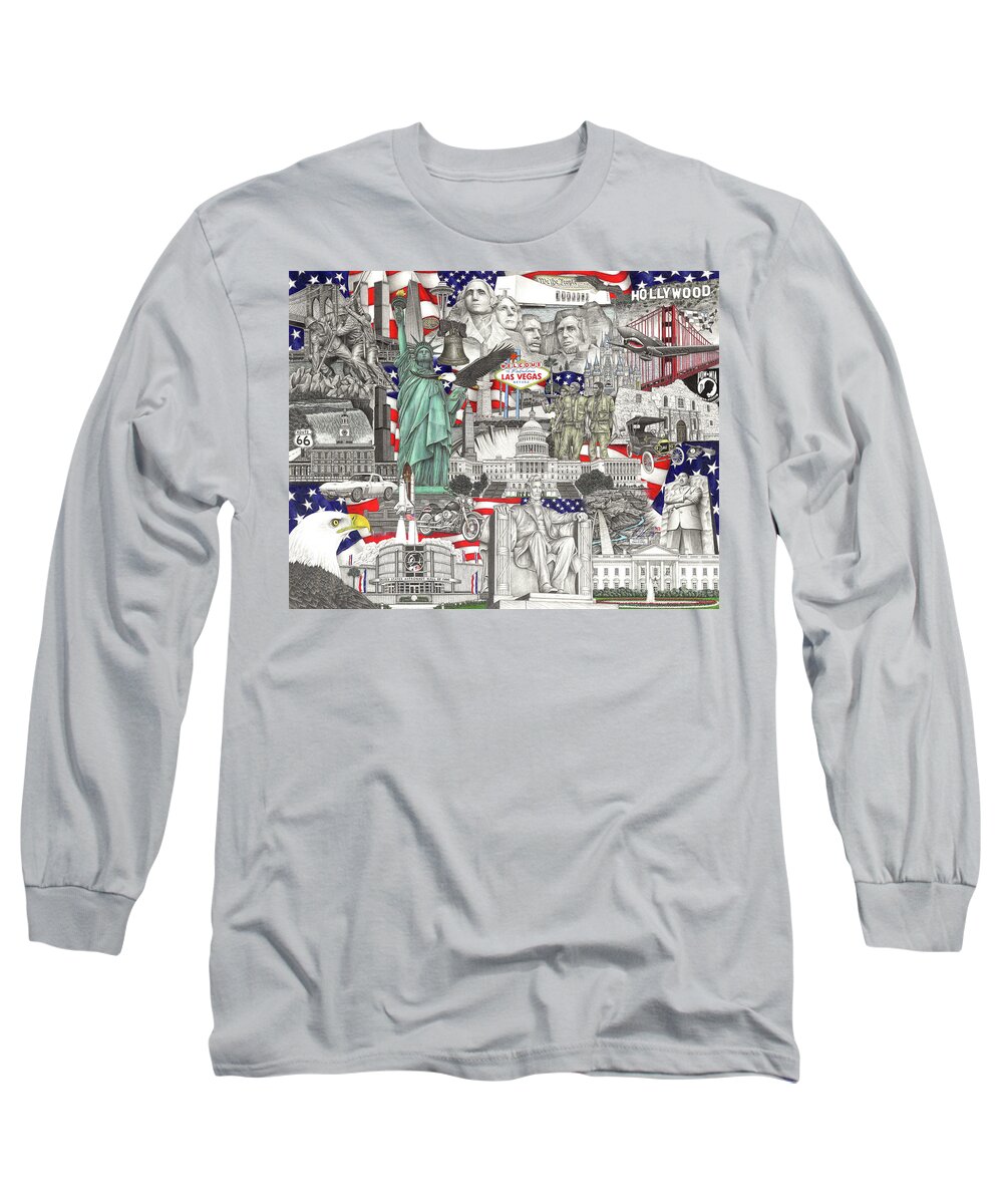 The Statue Of Liberty Long Sleeve T-Shirt featuring the drawing Masterpiece America by Omoro Rahim